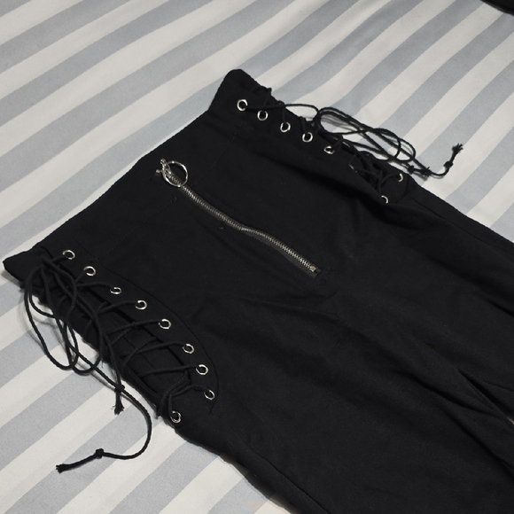 SHEIN Pants - Gothic Black Lace-Up Skinny Pants with Zipper
